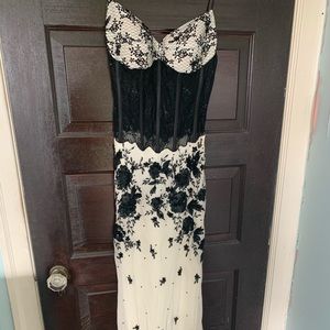 Black and white evening dress